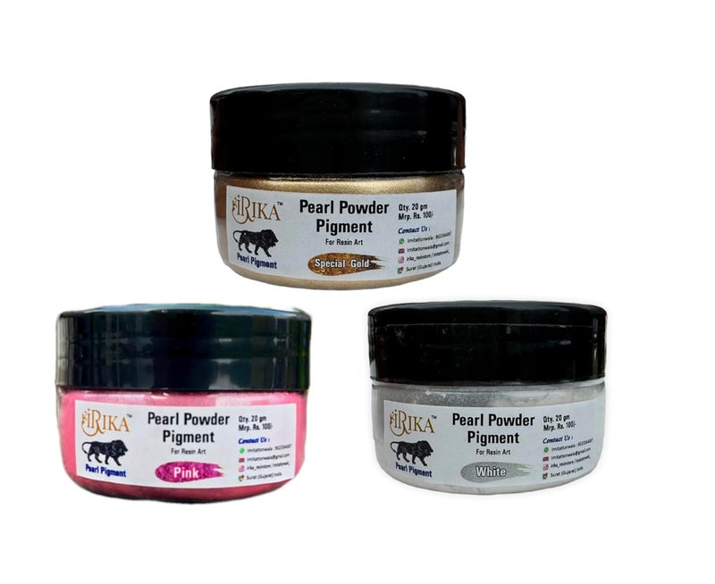 IRIKA IRIKA Pearl Luxe Pigments Pack of 3 Special Gold Pink White for Resin Art Craft  - Image 1