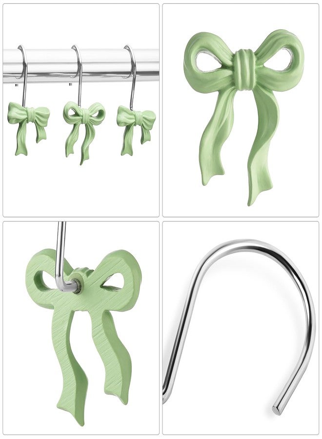 Litabel 12PCS Cute Bow Shower Curtain Hooks, Sage Bowknot Decorative Shower Curtain Rings, Metal Rustproof Resin Curtain Hooks Shower Rings for Girls Baby Bathroom Art Decoration Accessories - Image 3