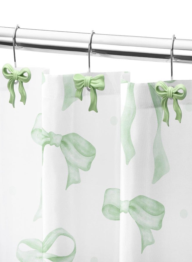 Litabel 12PCS Cute Bow Shower Curtain Hooks, Sage Bowknot Decorative Shower Curtain Rings, Metal Rustproof Resin Curtain Hooks Shower Rings for Girls Baby Bathroom Art Decoration Accessories - Image 5