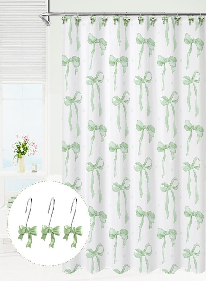 Litabel 12PCS Cute Bow Shower Curtain Hooks, Sage Bowknot Decorative Shower Curtain Rings, Metal Rustproof Resin Curtain Hooks Shower Rings for Girls Baby Bathroom Art Decoration Accessories - Image 4