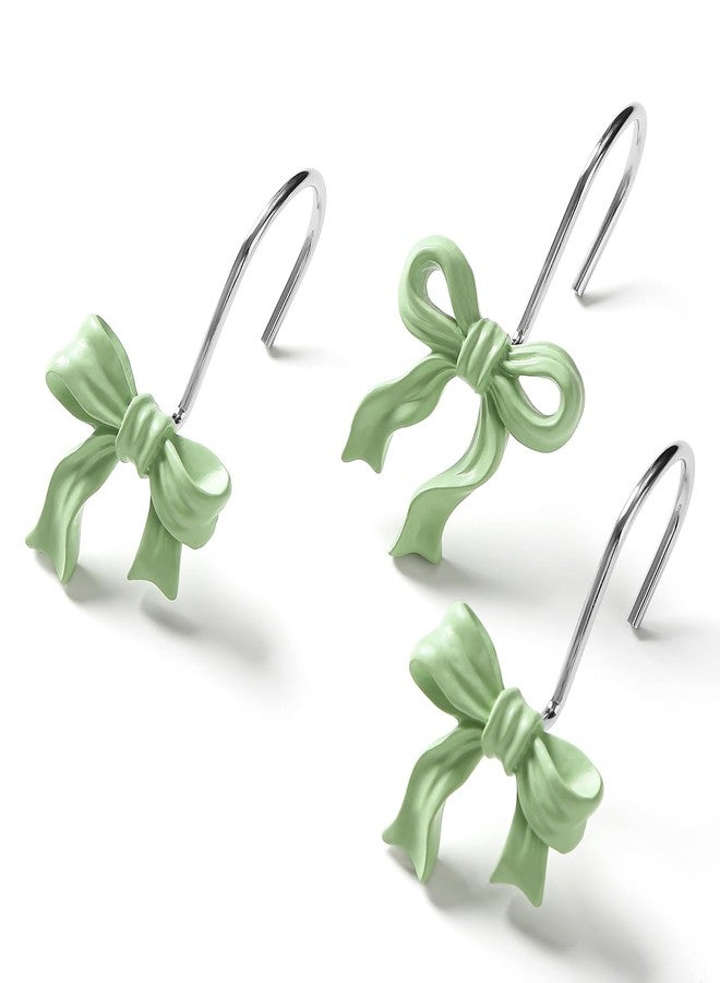 Litabel 12PCS Cute Bow Shower Curtain Hooks, Sage Bowknot Decorative Shower Curtain Rings, Metal Rustproof Resin Curtain Hooks Shower Rings for Girls Baby Bathroom Art Decoration Accessories - Image 1