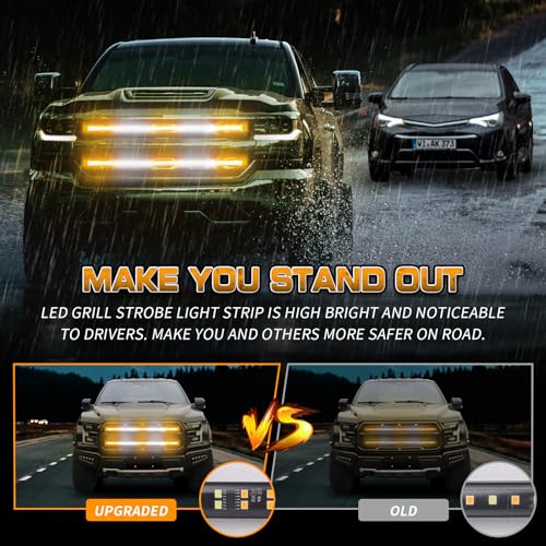 XRIDONSEN 2PCS 30 inch Truck Grill Lights Strip 360 LED Strobe Lights Amber White Grille/Tailgate/Rear window Emergency Flashing Warning Safety Caution Lights for Tow Plow Trucks Construction Vehicles - Image 2