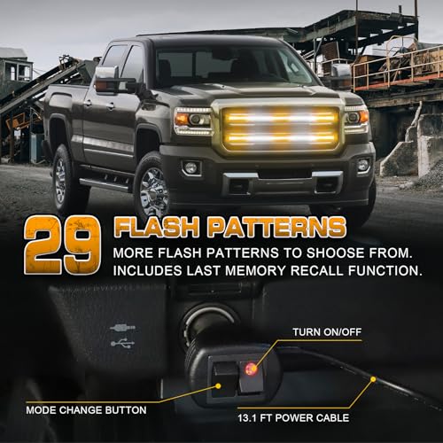 XRIDONSEN 2PCS 30 inch Truck Grill Lights Strip 360 LED Strobe Lights Amber White Grille/Tailgate/Rear window Emergency Flashing Warning Safety Caution Lights for Tow Plow Trucks Construction Vehicles - Image 4