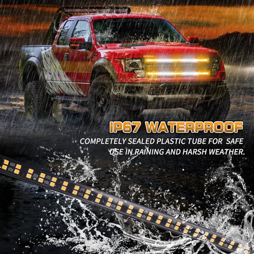 XRIDONSEN 2PCS 30 inch Truck Grill Lights Strip 360 LED Strobe Lights Amber White Grille/Tailgate/Rear window Emergency Flashing Warning Safety Caution Lights for Tow Plow Trucks Construction Vehicles - Image 3