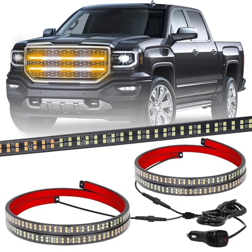 XRIDONSEN 2PCS 30 inch Truck Grill Lights Strip 360 LED Strobe Lights Amber White Grille/Tailgate/Rear window Emergency Flashing Warning Safety Caution Lights for Tow Plow Trucks Construction Vehicles - Image 1