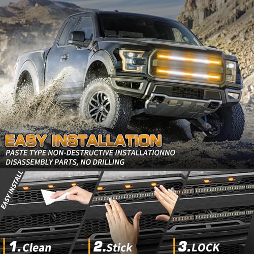 XRIDONSEN 2PCS 30 inch Truck Grill Lights Strip 360 LED Strobe Lights Amber White Grille/Tailgate/Rear window Emergency Flashing Warning Safety Caution Lights for Tow Plow Trucks Construction Vehicles - Image 5