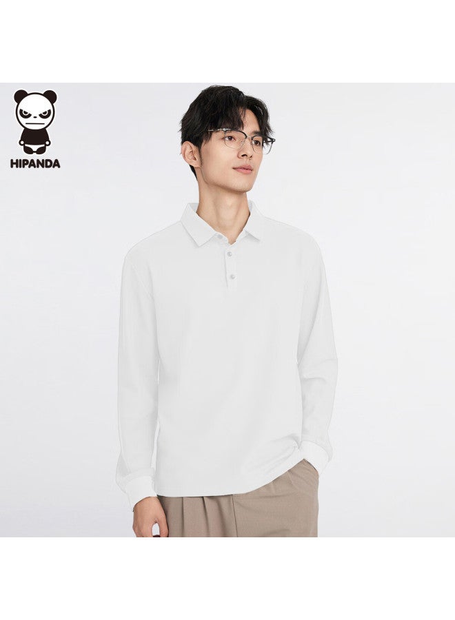 Hipanda Men's Long Sleeve Polo Shirt Spring Trendy Simple Basic Casual Top White M - Image 2