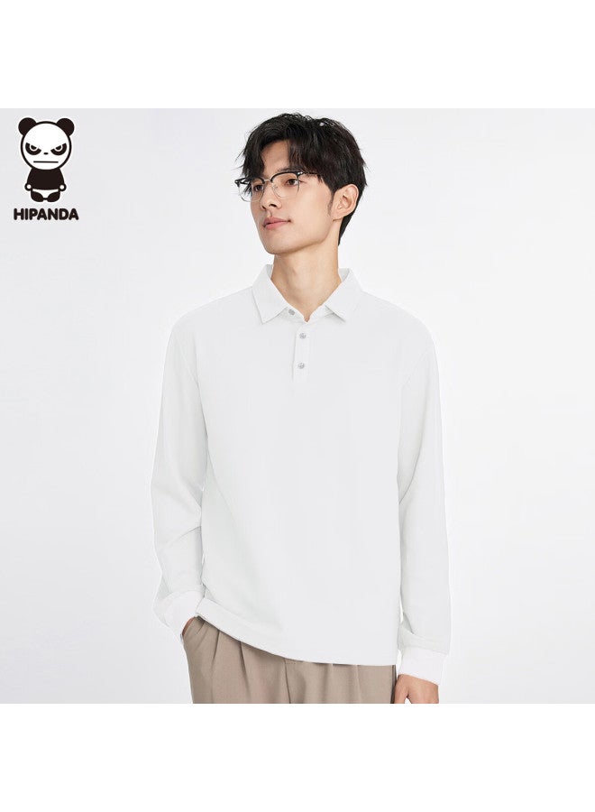 Hipanda Men's Long Sleeve Polo Shirt Spring Trendy Simple Basic Casual Top White M - Image 1