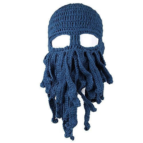 Kafeimali Men's Head Barbarian Vagabond Beanie Original Foldaway Beard Octopus Pirate Hats Bearded Caps (Blue) - Image 2