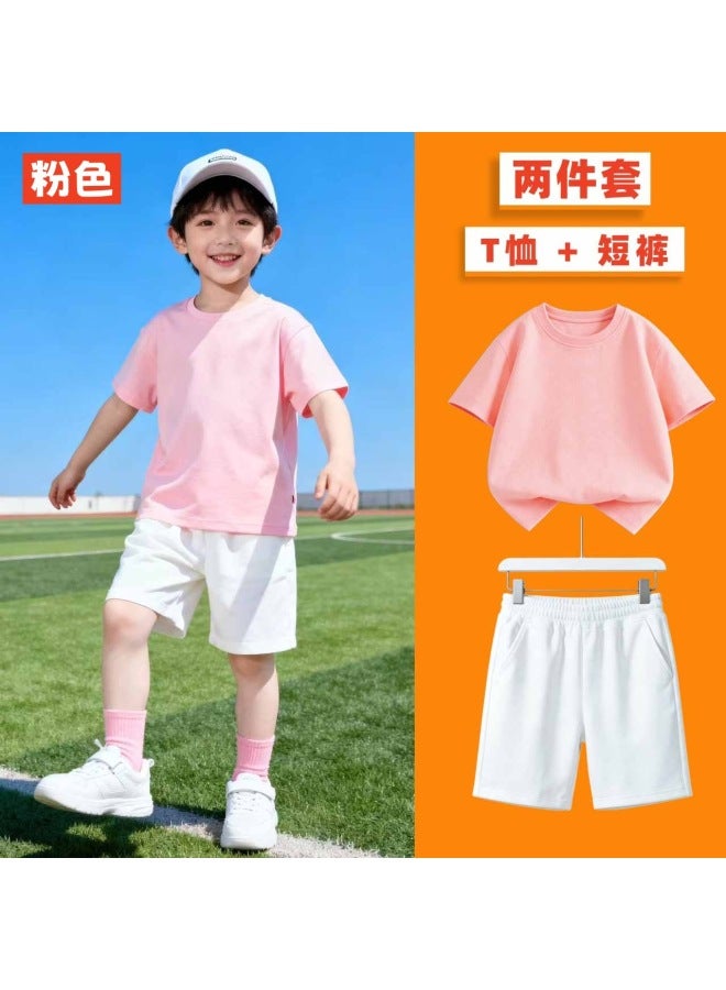 Children's Summer Cotton Two-piece Set Short-sleeve Shorts Outfit For Boys And Girls, Class Uniform Sports Casual Kindergarten Clothes
