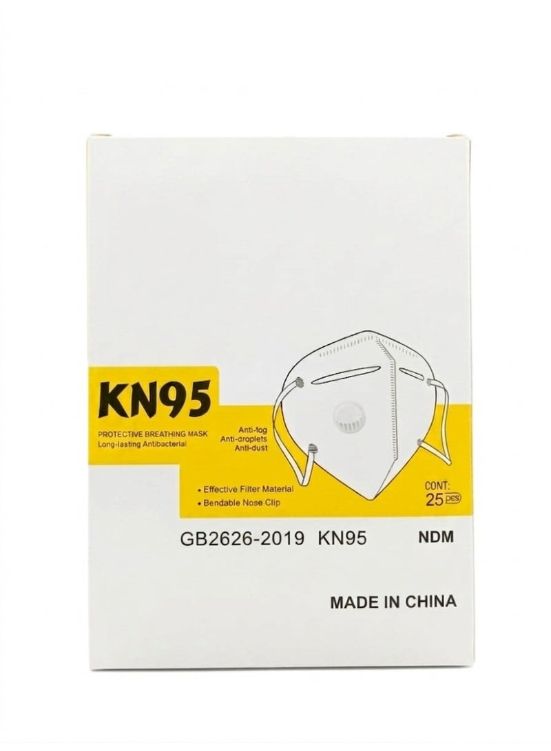 KN95 Protective Face Mask, Dust and Fog Resistant with Nose Clip (25 pieces/box) White color - Image 1
