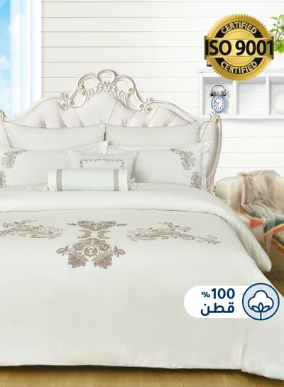 Master Home Textile MASTER Cotton Embroidery Comforter Sets, Fits 200 x 200 cm Double Size Bed, 8 Pcs King Size, 200 TC Cotton