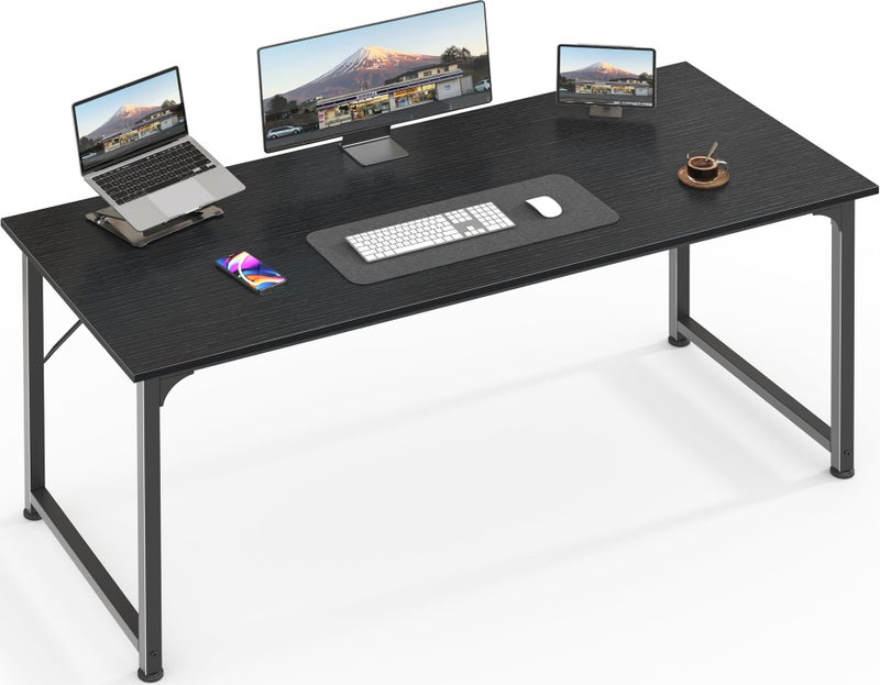 Huuger Computer Desk, 55 Inch Home Office Desk, Gaming Writing Work from Home Study Desk, Large Legroom, Sturdy Metal Frame, Modern Simple, Black - Image 1