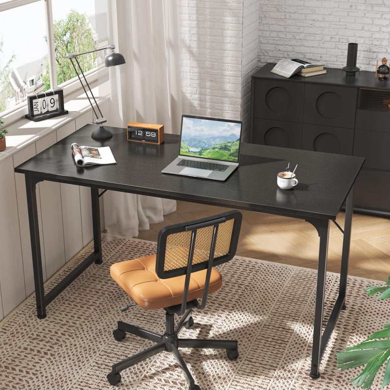 Huuger Computer Desk, 55 Inch Home Office Desk, Gaming Writing Work from Home Study Desk, Large Legroom, Sturdy Metal Frame, Modern Simple, Black - Image 5
