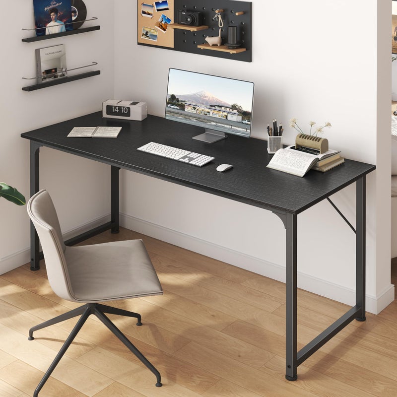 Huuger Computer Desk, 55 Inch Home Office Desk, Gaming Writing Work from Home Study Desk, Large Legroom, Sturdy Metal Frame, Modern Simple, Black - Image 4