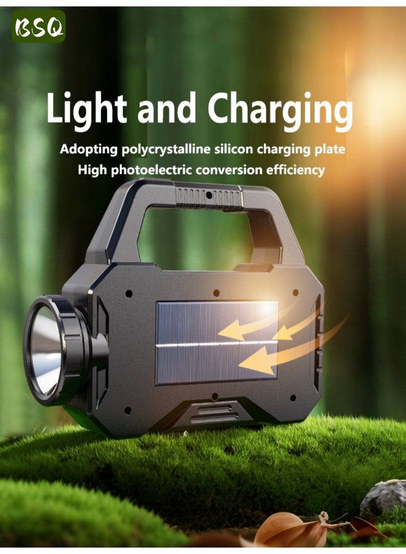 BSQ Solar-Powered Handheld Flashlight | Multifunctional LED Spotlight | USB Rechargeable | Emergency Supplies | Emergency Lighting | 6 Lighting Modes | Waterproof Design | Lightweight & Portable | Ideal for Outdoor Camping or Emergency Situations - Image 5