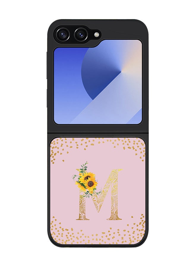Stylizedd Rugged Black edge case for Samsung Galaxy Z Flip7 FE, Slim fit Case Flexible Cover - Custom Monogram Initial Letter Floral Pattern Alphabet - M (Pink ) - Image 1