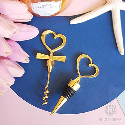 House of Queens Couple Theme Multi functional Wing Corkscrew Bottle Opener for All Cork Stoppered and Bottle Stopper for Collection Saver Sealer Set Wedding Flavor Birthday Party Gift for guest ( Gold ) - Image 2