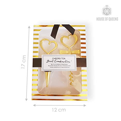 House of Queens Couple Theme Multi functional Wing Corkscrew Bottle Opener for All Cork Stoppered and Bottle Stopper for Collection Saver Sealer Set Wedding Flavor Birthday Party Gift for guest ( Gold ) - Image 3
