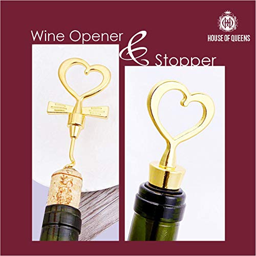 House of Queens Couple Theme Multi functional Wing Corkscrew Bottle Opener for All Cork Stoppered and Bottle Stopper for Collection Saver Sealer Set Wedding Flavor Birthday Party Gift for guest ( Gold ) - Image 4