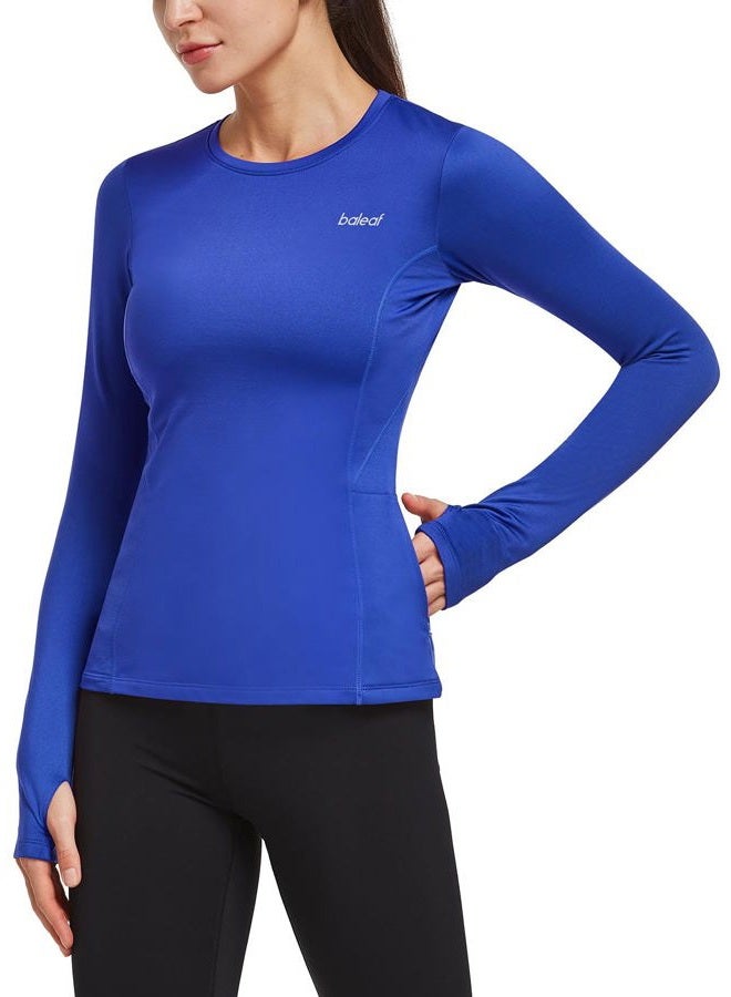 Baleaf Thermal Shirts for Women Long Sleeve Fleece Tops Running Workout Cold Weather Gear Compression Zipper Pocket, Navy, M - Image 1