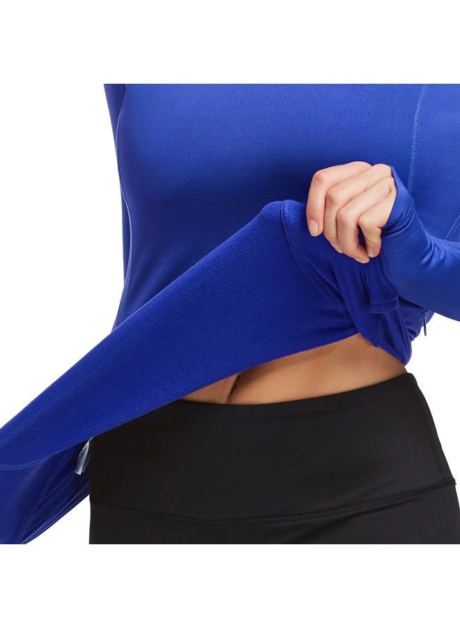 Baleaf Thermal Shirts for Women Long Sleeve Fleece Tops Running Workout Cold Weather Gear Compression Zipper Pocket, Navy, M - Image 3
