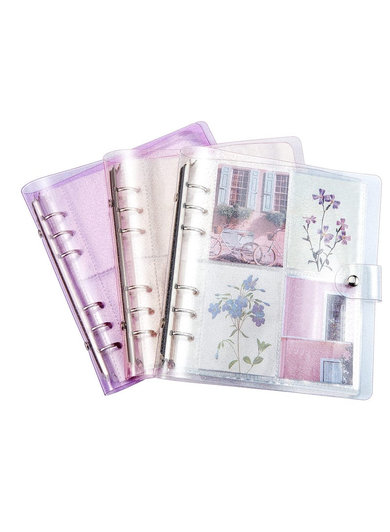 SYOSI 3 Pcs Portable Kpop Photo Card Holder Book, 600 Pockets Photo Card Holder 3 inch Photo 6 Ring Shiny Transparent Photo Card Flipchart Photo for Photo Album Business Card Postcard Photo Storage  - Image 1