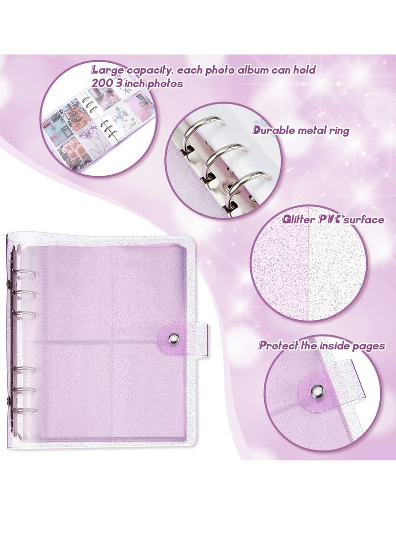 SYOSI 3 Pcs Portable Kpop Photo Card Holder Book, 600 Pockets Photo Card Holder 3 inch Photo 6 Ring Shiny Transparent Photo Card Flipchart Photo for Photo Album Business Card Postcard Photo Storage  - Image 3