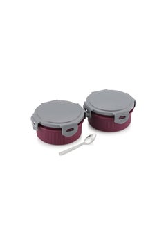 Nabhya Nabhya Stainless Steel & Plastic Insulated Lunch Box with 2 Leak-Proof Containers 300ml Each, with Spoon & Jacket 2 Containers Lunch Box (Purple)  - Image 4