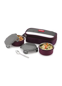 Nabhya Nabhya Stainless Steel & Plastic Insulated Lunch Box with 2 Leak-Proof Containers 300ml Each, with Spoon & Jacket 2 Containers Lunch Box (Purple)  - Image 1