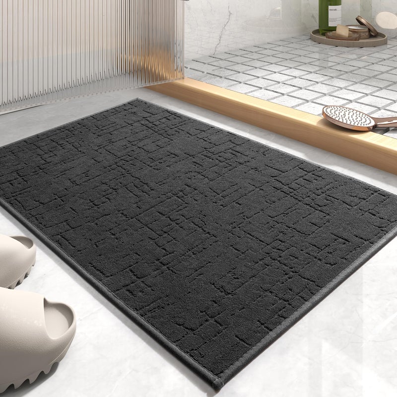 AMOAMIBath MatAbsorbent Quick Dry Bathroom Floor MatsWashable Rubber Backing Bath Mats for Bathroom Rugs Fit Under DoorBath Rug for in Front of Sink Bathtub Shower Room Dark Grey 17x24