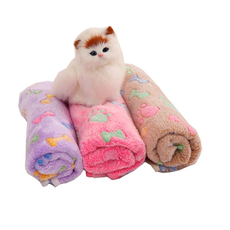 Puppy Blanket Pet Cushion Small Dog Cat Bed Soft Warm Sleep Mat Pet Dog Cat Puppy Kitten Soft Fleece Blanket Bone Print Cushion 60x40CM(Brown) - Image 4