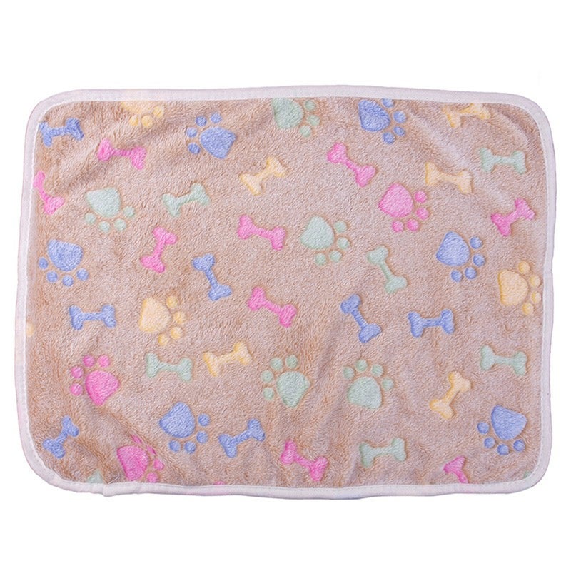 Puppy Blanket Pet Cushion Small Dog Cat Bed Soft Warm Sleep Mat Pet Dog Cat Puppy Kitten Soft Fleece Blanket Bone Print Cushion 60x40CM(Brown) - Image 1