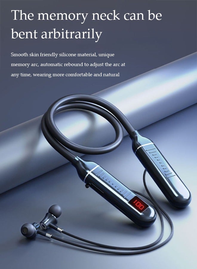 DUNISO Neck Bluetooth earphones, sports in ear earphones, intelligent noise cancelling earphones, waterproof and sweat proof, magnetic design, battery display, suitable for running, exercising and cycling, black  - Image 5