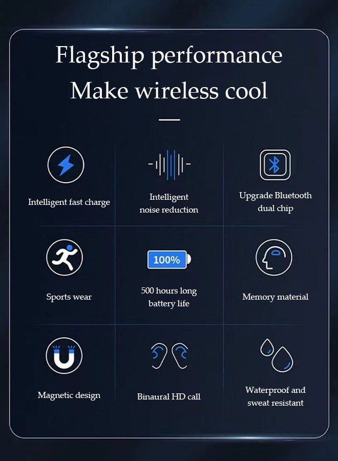 DUNISO Neck Bluetooth earphones, sports in ear earphones, intelligent noise cancelling earphones, waterproof and sweat proof, magnetic design, battery display, suitable for running, exercising and cycling, black  - Image 2