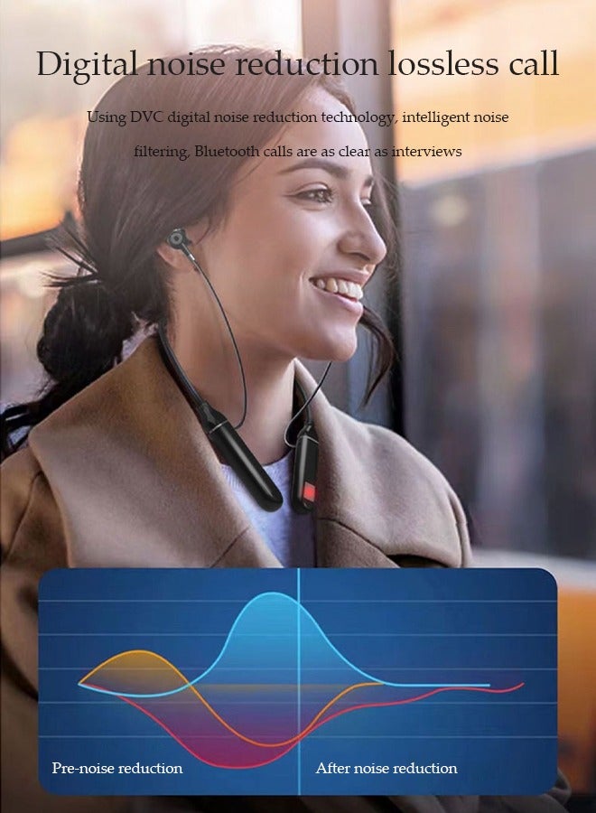 DUNISO Neck Bluetooth earphones, sports in ear earphones, intelligent noise cancelling earphones, waterproof and sweat proof, magnetic design, battery display, suitable for running, exercising and cycling, black  - Image 3
