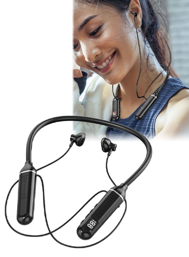 DUNISO Neck Bluetooth earphones, sports in ear earphones, intelligent noise cancelling earphones, waterproof and sweat proof, magnetic design, battery display, suitable for running, exercising and cycling, black - Image 1