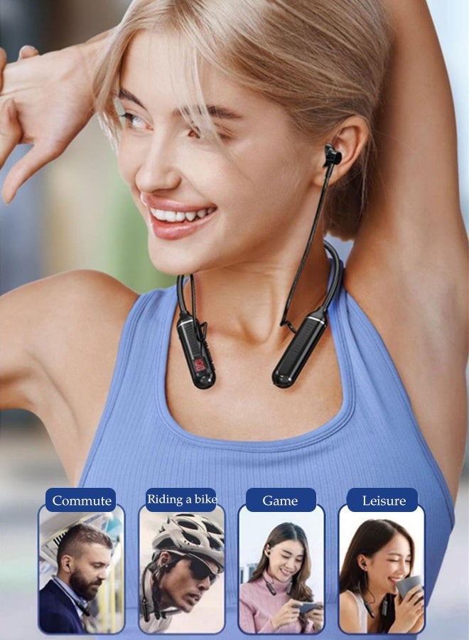 DUNISO Neck Bluetooth earphones, sports in ear earphones, intelligent noise cancelling earphones, waterproof and sweat proof, magnetic design, battery display, suitable for running, exercising and cycling, black - Image 2