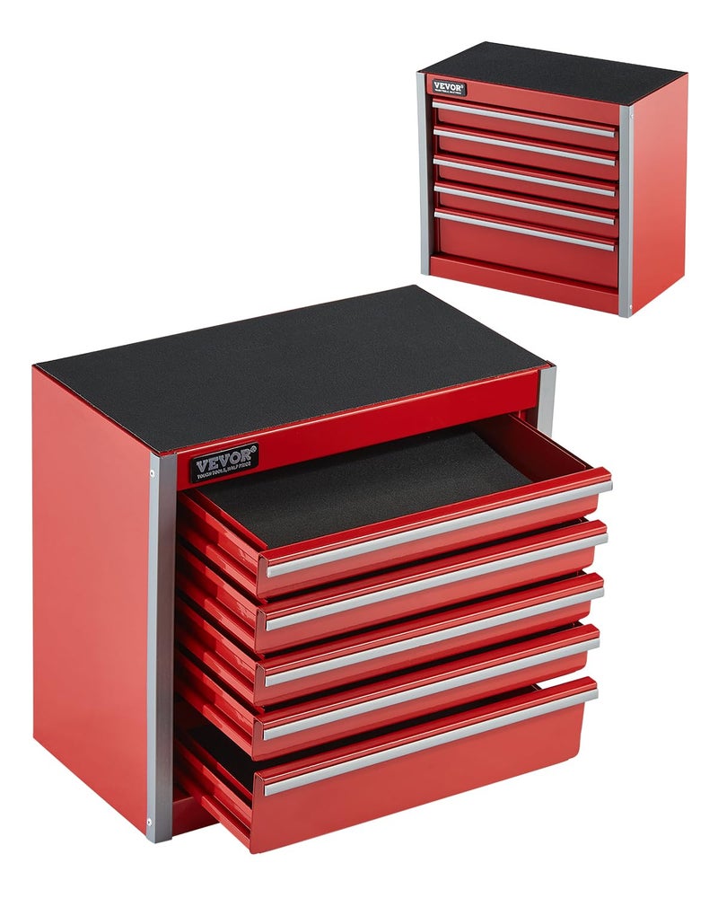 VEVOR Metal Tool Box, 8.6-inch, Portable Metal Tool Box with 5 Drawers, Small Tool Chest with EVA Liners and PP Feet Pads, Heavy-Duty Steel With Ball Bearing Opening and Powder Coated Finish, Red - Image 1