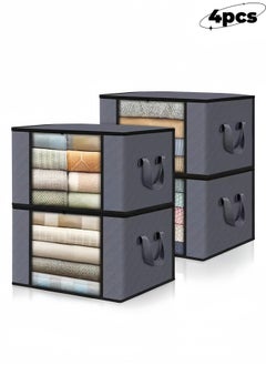 nihao 4-Pack Clothes Organizer Storage Bags Foldable Storage Box with Large Clear Window Sturdy Handles for Closet, Dorm, Pillows, Bedding, Clothes, Stuffed Toys, Blankets, Grey , 60*40*35 CM  - Image 1