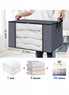 nihao 4-Pack Clothes Organizer Storage Bags Foldable Storage Box with Large Clear Window Sturdy Handles for Closet, Dorm, Pillows, Bedding, Clothes, Stuffed Toys, Blankets, Grey , 60*40*35 CM  - Image 2