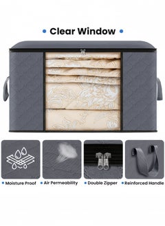 nihao 4-Pack Clothes Organizer Storage Bags Foldable Storage Box with Large Clear Window Sturdy Handles for Closet, Dorm, Pillows, Bedding, Clothes, Stuffed Toys, Blankets, Grey , 60*40*35 CM  - Image 4