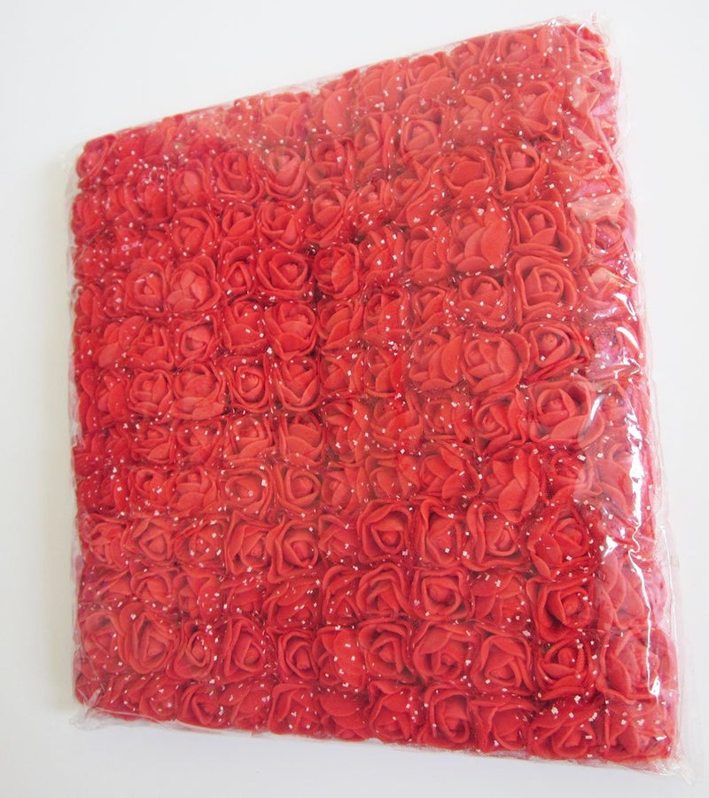 Artfen Mini Fake Rose Flower Heads 144pcs Mini Artificial Roses DIY Wedding Flowers Accessories Make Bridal Hair Clips Headbands Dress (Bottom add Gauze) Red - Image 2