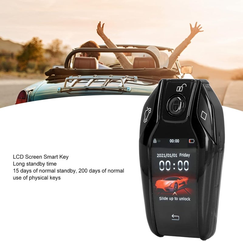 klarako Keyless Entry Remote Control Car Key, 4 Button Smart Remote Car Key with LCD Touch Screen, Anti Theft Universal Car Key Fob Replacement for All Start Stop Engine Button Models (Black) - Image 3