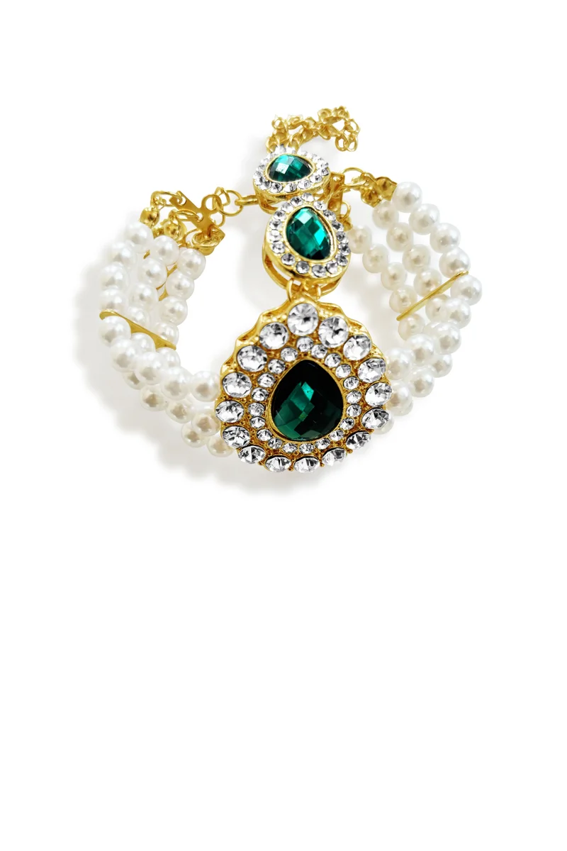 Hzmer Jewellery  Regal Empress Pearl And Emerald Finish Bracelet for Women | Best Price UAE