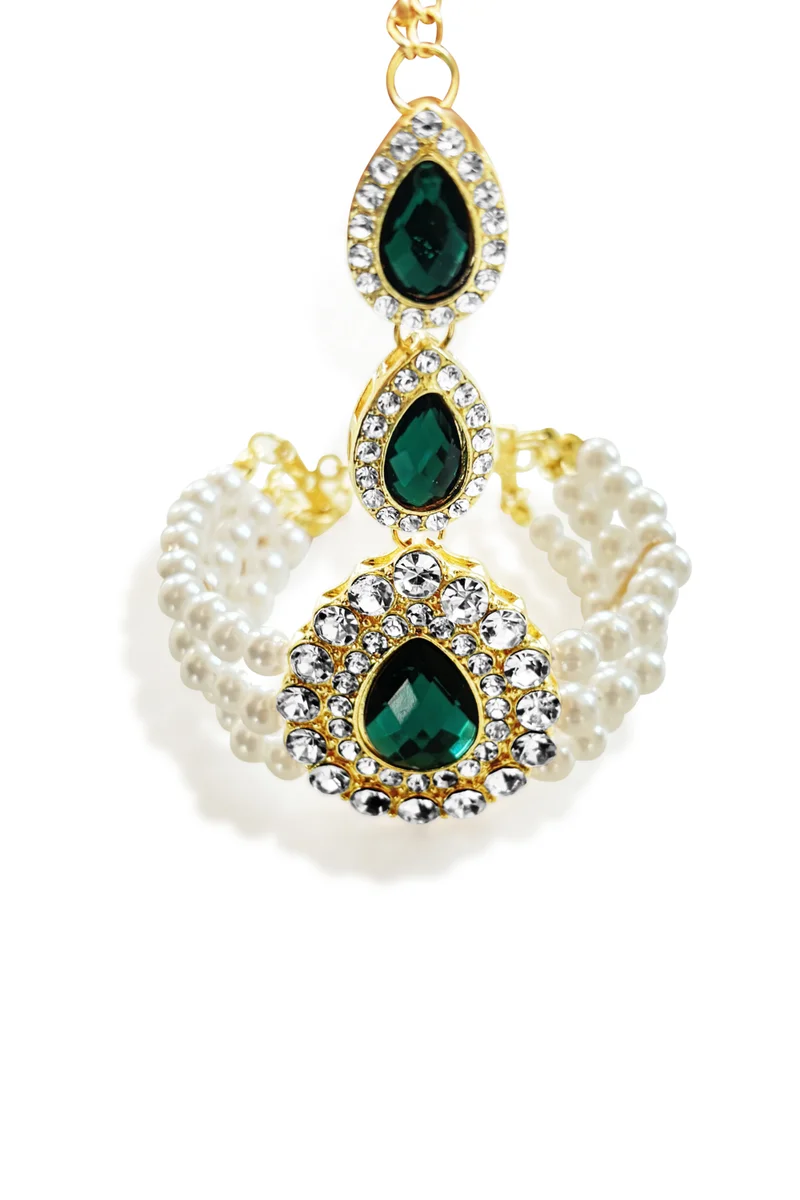 Hzmer Jewellery  Regal Empress Pearl And Emerald Finish Bracelet for Women | Best Price UAE
