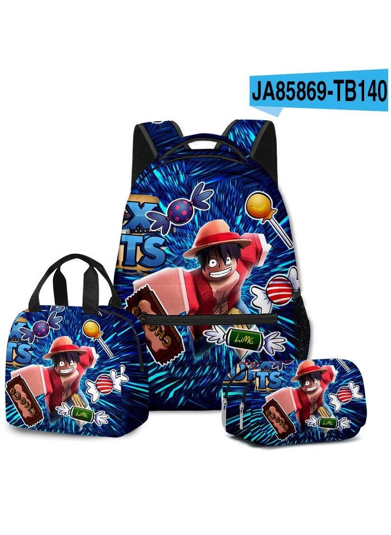 Blox Cartoon Backpack Three-piece Student School Bag 