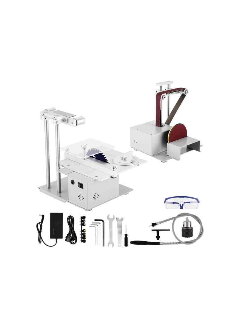 silvercnc 4-in-1 Table Saw Belt Disc Sander with 1x21 inch Sanding Belt and 4 Sanding Disc, 4 Woodworking Table Saw Blade, Chuck and Flexible Shaft for DIY Crafts Cutting, Grinding Drilling and Polishing  - Image 1