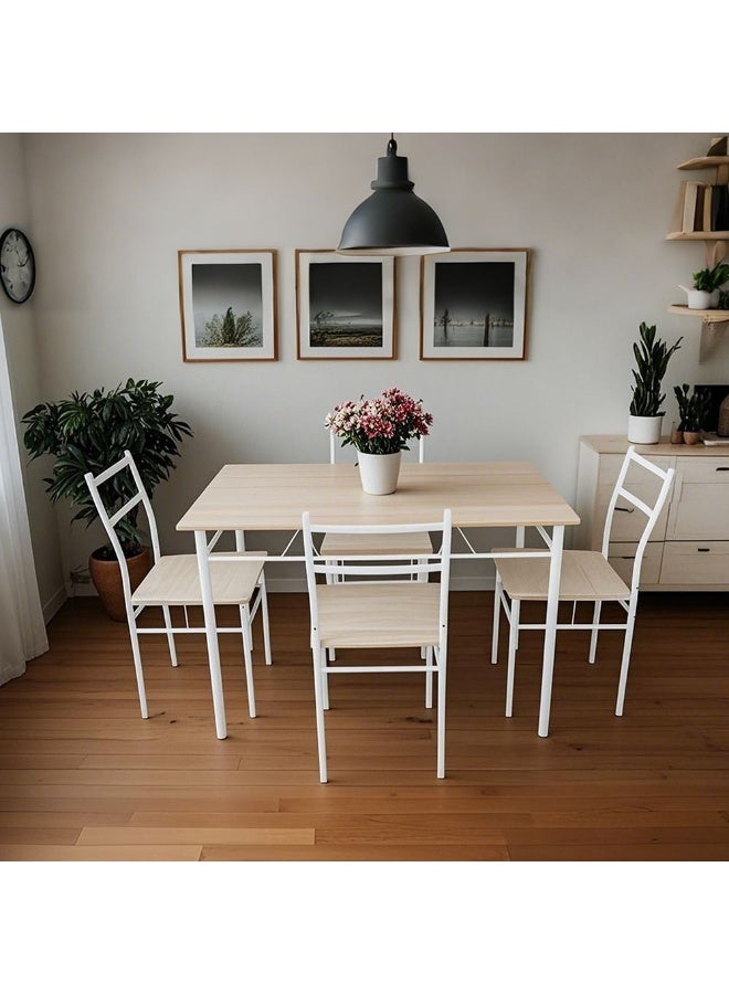 DANUBE HOME Viola 1 + 4 Dining Set - Light Oak | Stylish 4-Seater Dining Room Furniture | Engineered Wood Table & Metal Chairs | Ideal for Modern Homes | Table & Chairs Included - Image 1