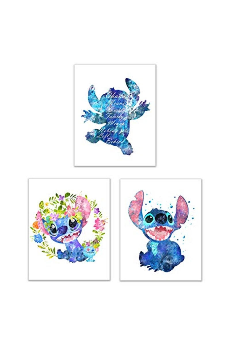 BigWig Prints BigWigPrints Lilo & Stitch Wall Art - Set of 3 (8 inches x 10 inches) Ohana Means Family Poster Prints Coachella Watercolor Quote, Nursery - Image 2